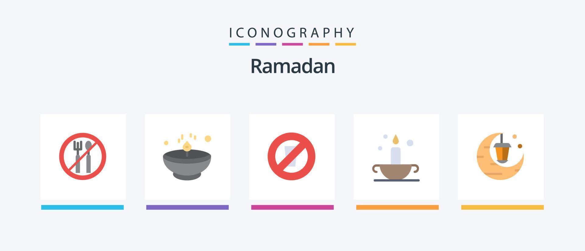 Ramadan Flat 5 Icon Pack Including celebration. lamp. fasting. islam. aladdin. Creative Icons Design vector