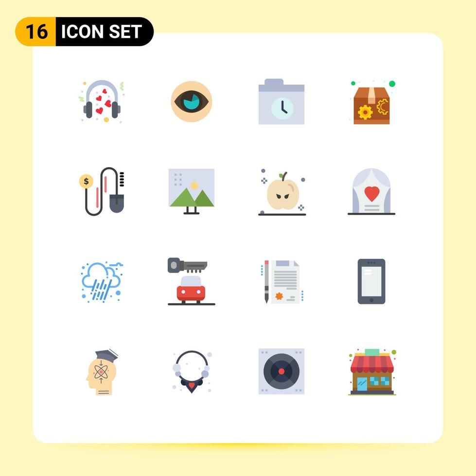 Flat Color Pack of 16 Universal Symbols of dollar seo reality package history Editable Pack of Creative Vector Design Elements