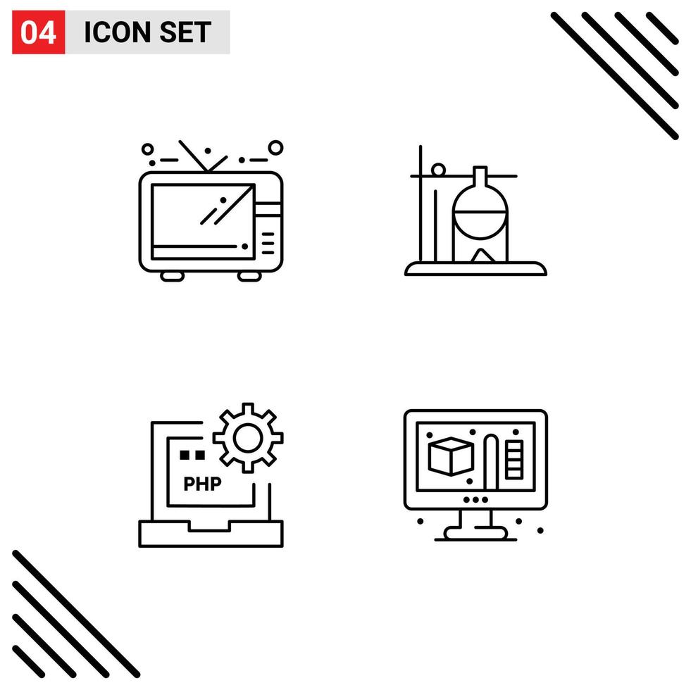4 User Interface Line Pack of modern Signs and Symbols of entertainment develop healthcare transfusion laptop Editable Vector Design Elements