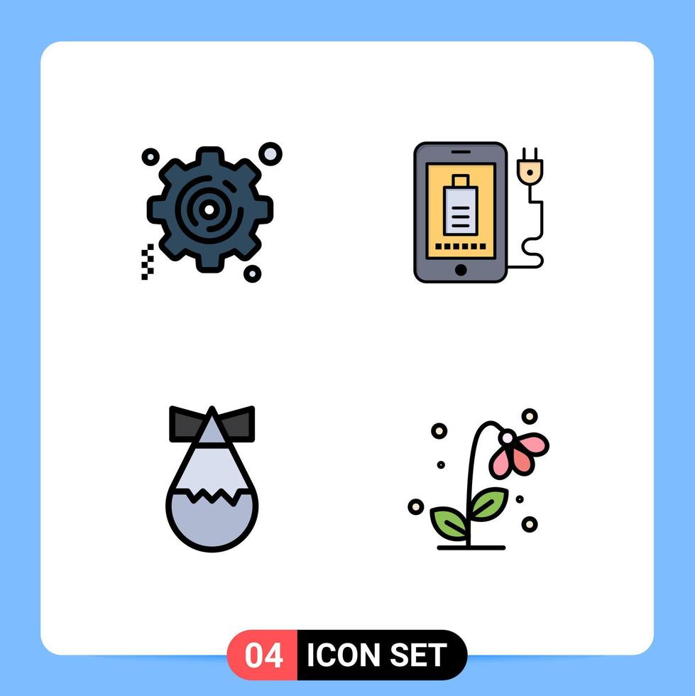 Mobile Interface Filledline Flat Color Set of 4 Pictograms of business weapon mobile plug floral Editable Vector Design Elements