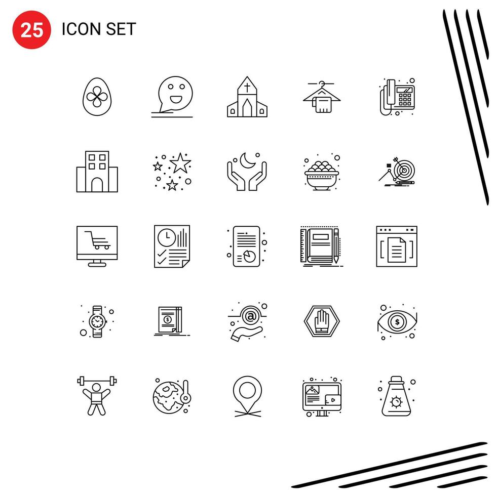 Pictogram Set of 25 Simple Lines of call service mail towel cross Editable Vector Design Elements
