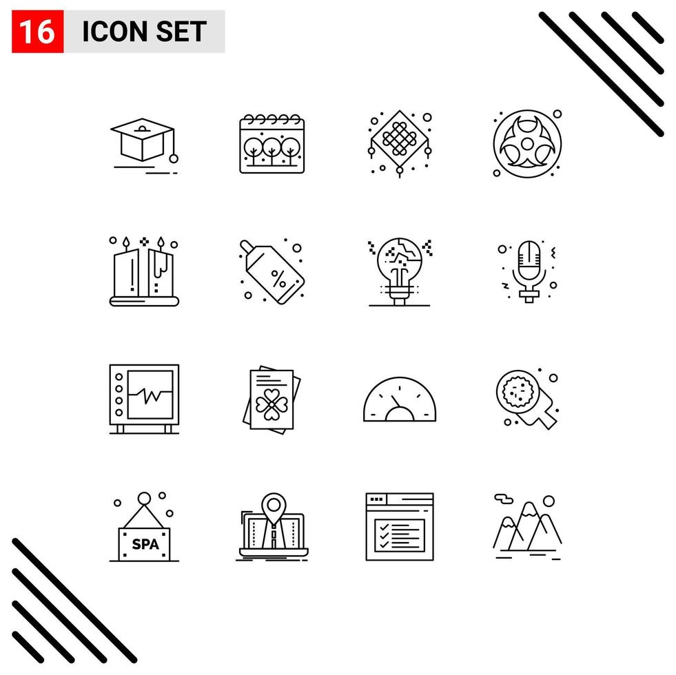 16 Creative Icons Modern Signs and Symbols of ornamental illumination new year candle pollution Editable Vector Design Elements