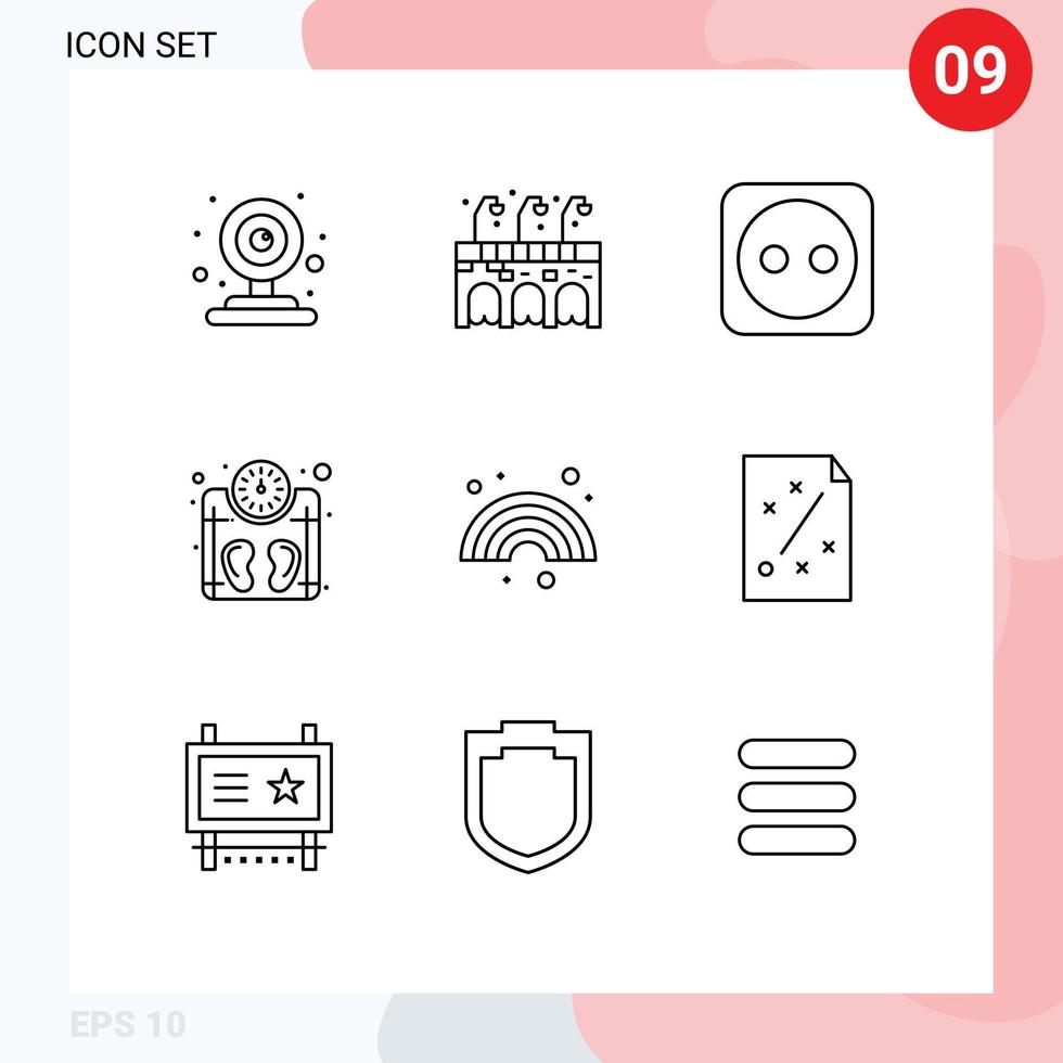 Set of 9 Commercial Outlines pack for business line tools forecast weight Editable Vector Design Elements