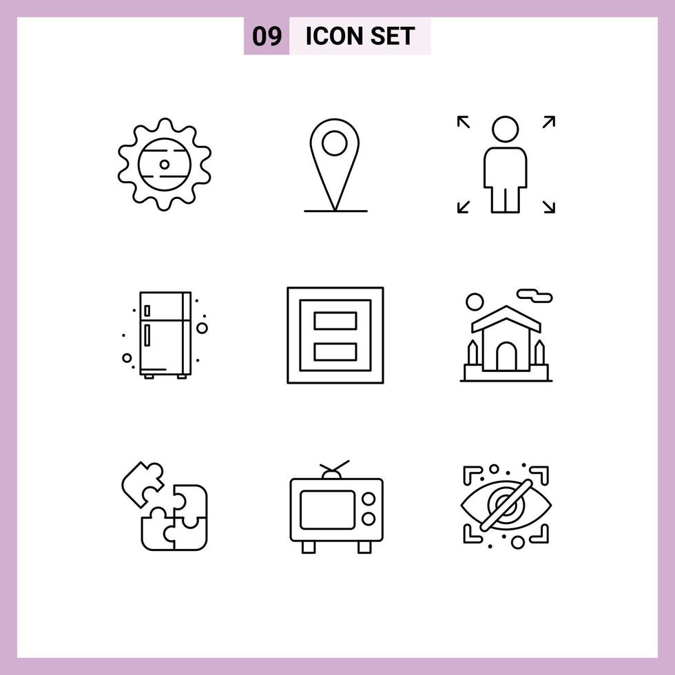 9 User Interface Outline Pack of modern Signs and Symbols of two layout opportunity frame refrigerator Editable Vector Design Elements