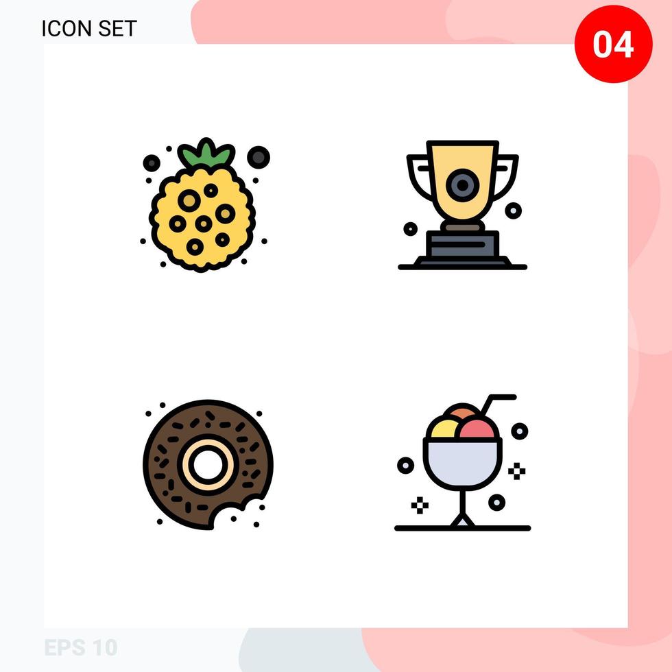 Pack of 4 creative Filledline Flat Colors of berry donut raspberry award sweets Editable Vector Design Elements