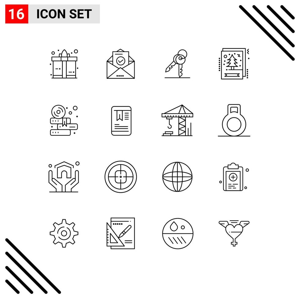 Pictogram Set of 16 Simple Outlines of study books keys xmas christmas Editable Vector Design Elements