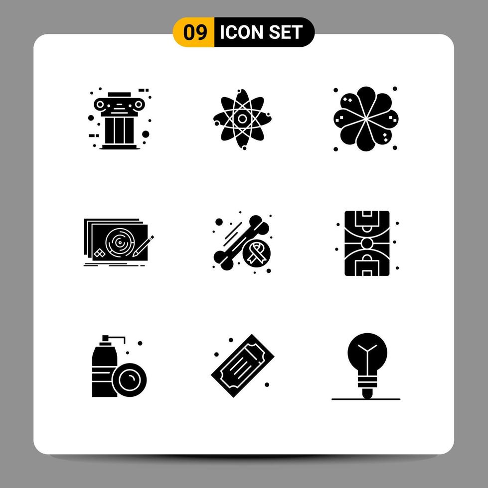 Group of 9 Modern Solid Glyphs Set for awareness complete laboratory new level Editable Vector Design Elements