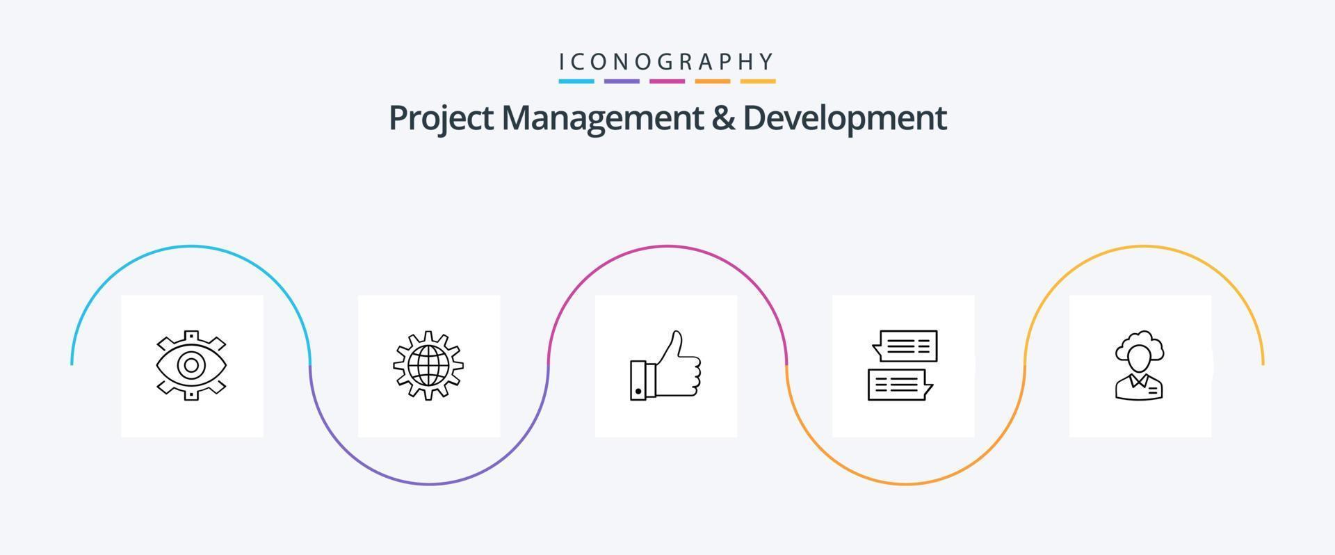 Project Management And Development Line 5 Icon Pack Including like. remarks. business. appriciate. work vector