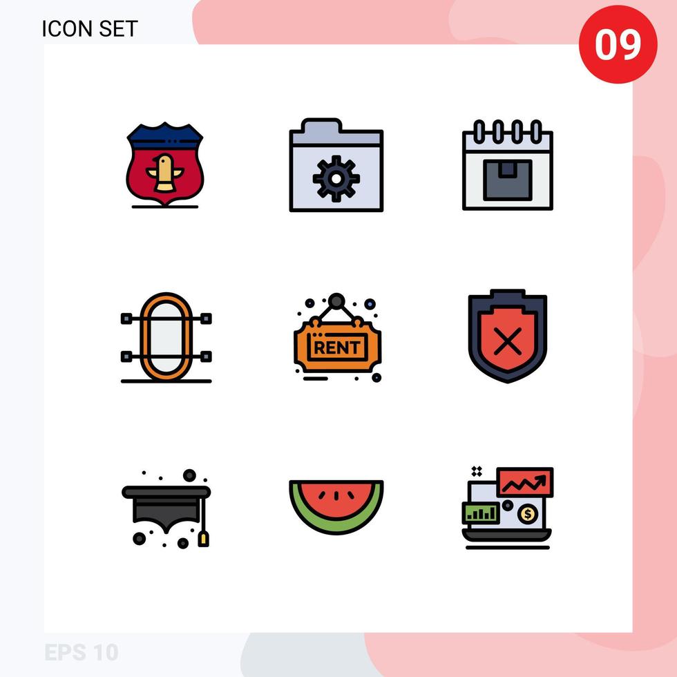 Modern Set of 9 Filledline Flat Colors Pictograph of estate rowing delivery physic crew Editable Vector Design Elements