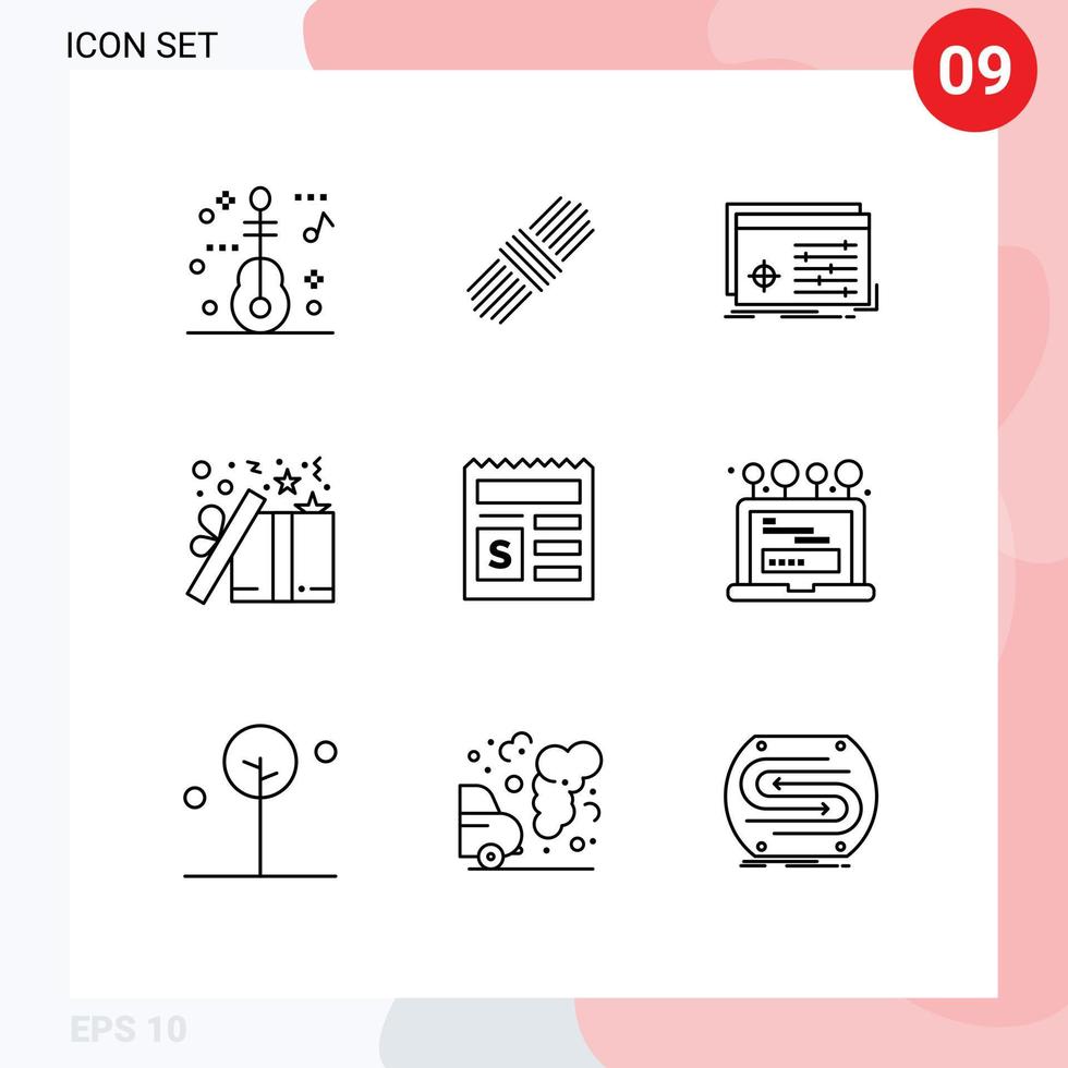 Stock Vector Icon Pack of 9 Line Signs and Symbols for money star processing present box Editable Vector Design Elements