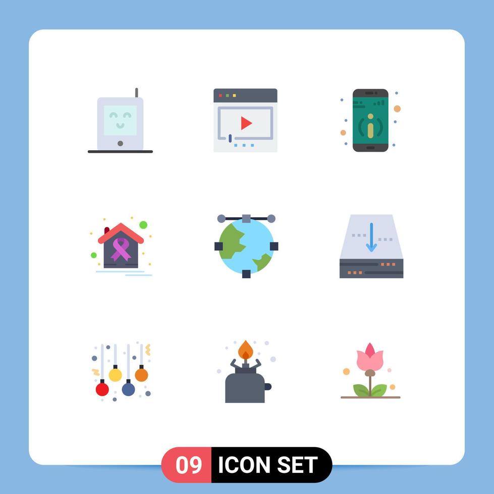 User Interface Pack of 9 Basic Flat Colors of design house detail health cancer Editable Vector Design Elements