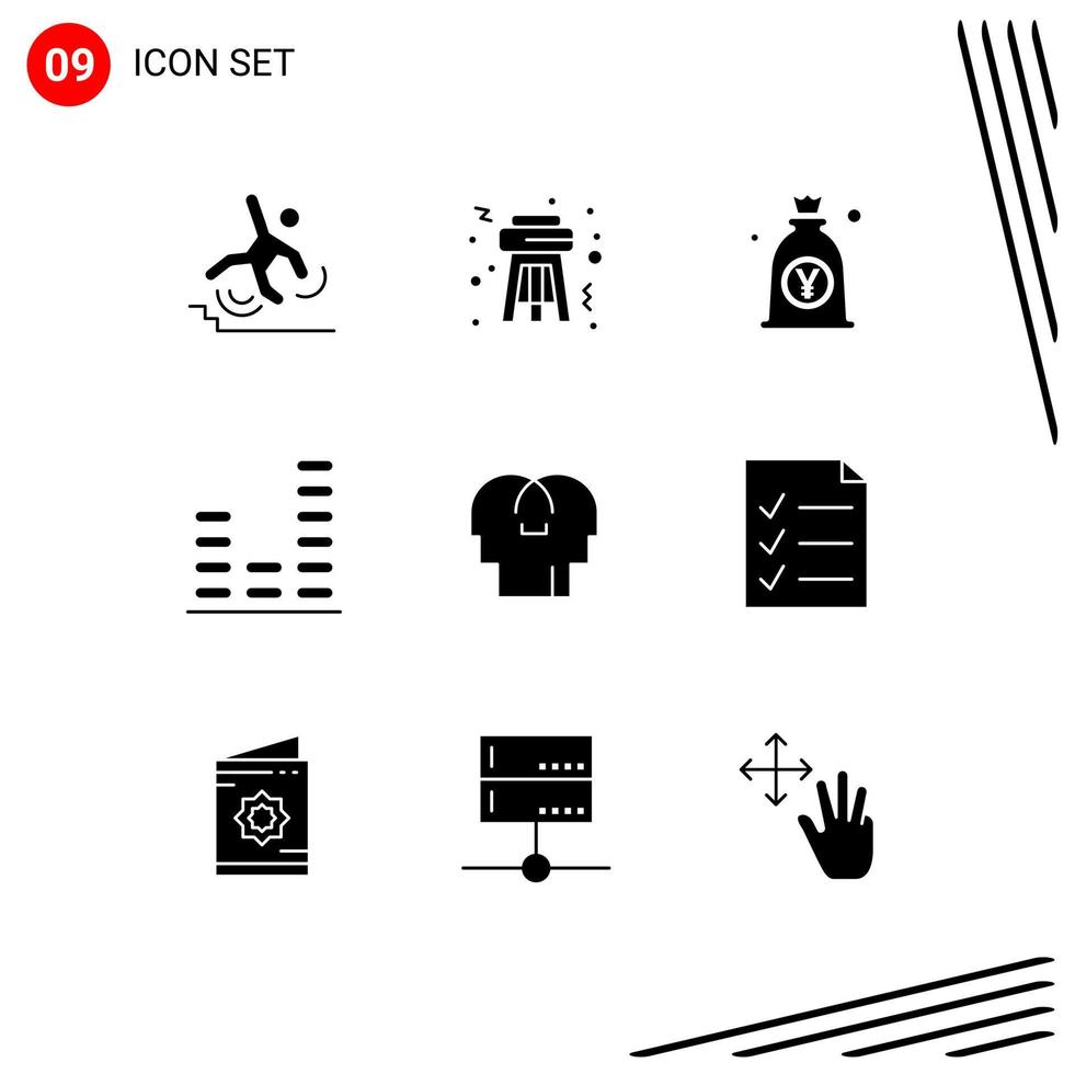 9 Creative Icons Modern Signs and Symbols of empathy music yen equalizer bag Editable Vector Design Elements
