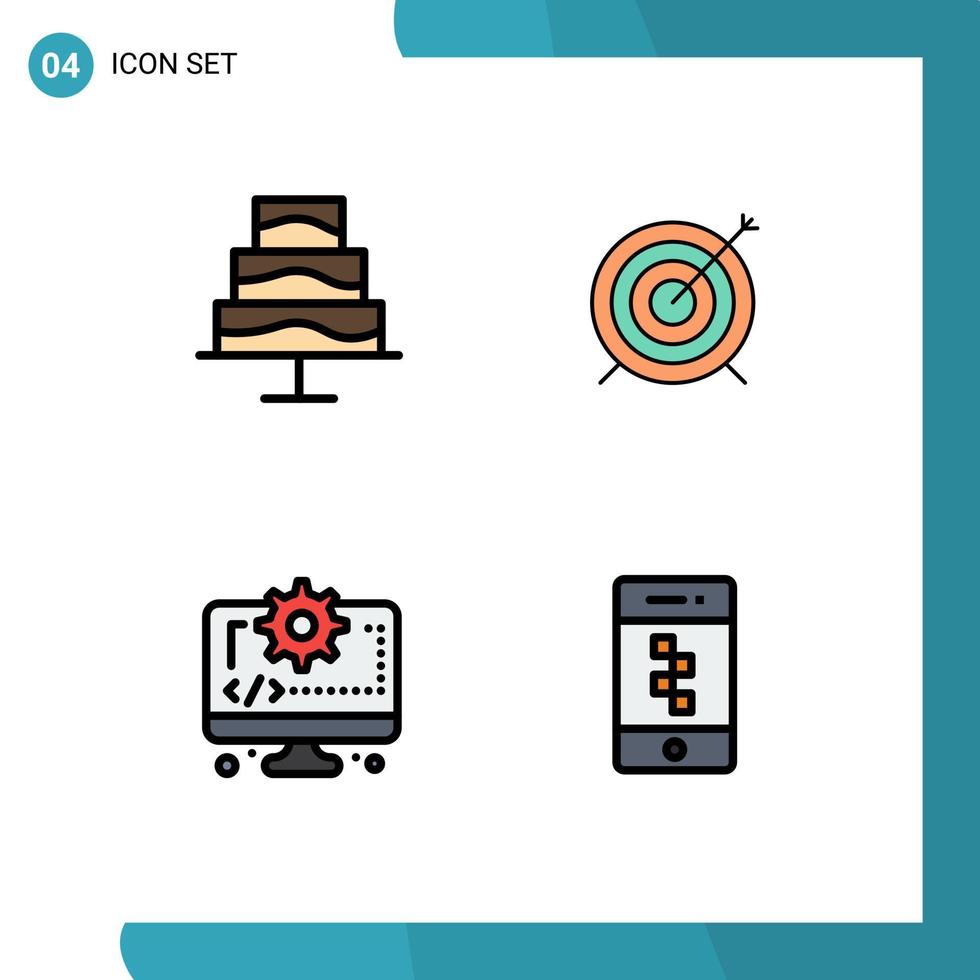 Pictogram Set of 4 Simple Filledline Flat Colors of editor digital target focus application Editable Vector Design Elements