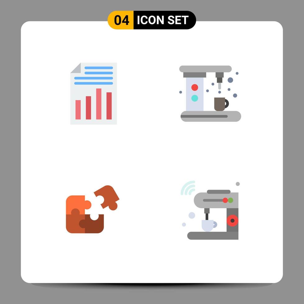 4 Creative Icons Modern Signs and Symbols of document puzzle report coffee jigsaw Editable Vector Design Elements