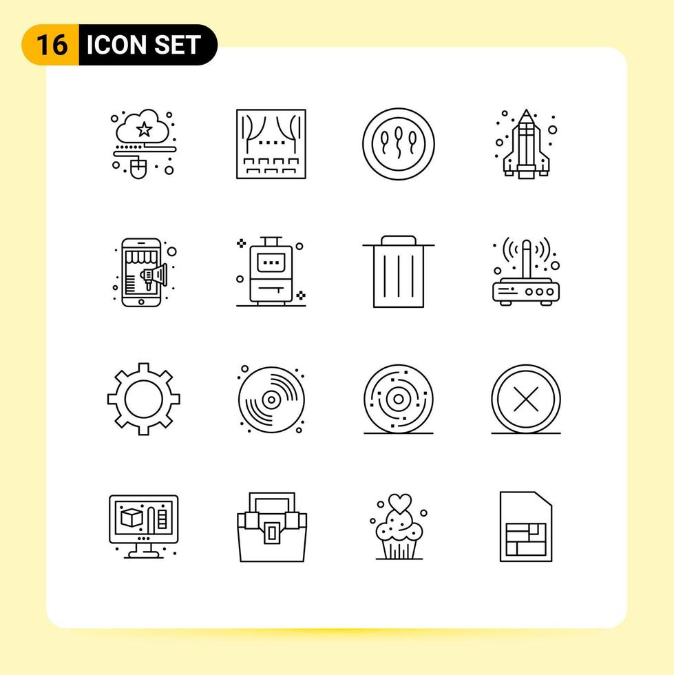 paquete de iconos de vector de stock de 16 signos y símbolos de línea para elementos de diseño de vector editables de esperma de cohete de teatro de ciencia de tienda