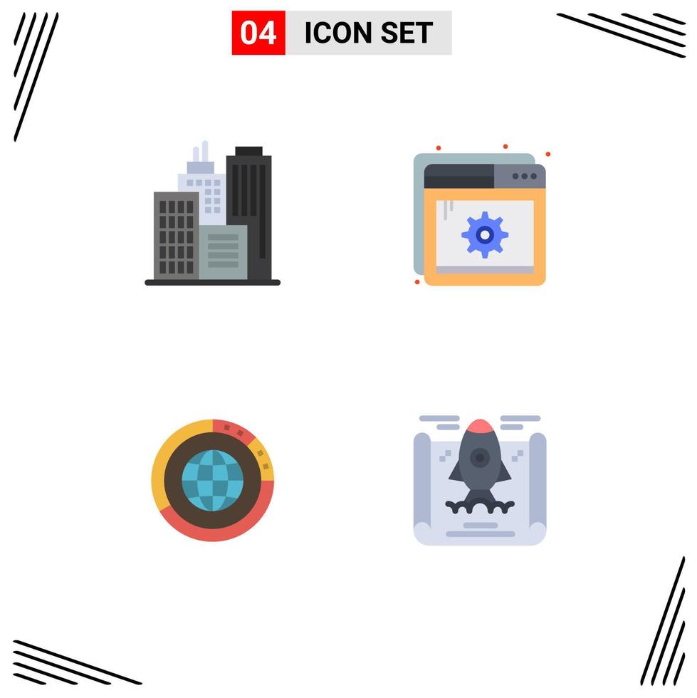 Set of 4 Vector Flat Icons on Grid for building global help setting resources Editable Vector Design Elements
