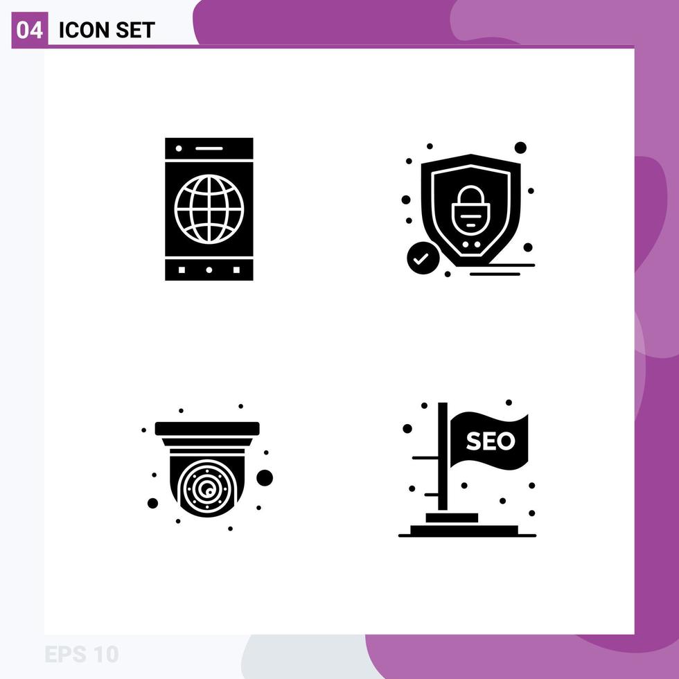 4 Creative Icons Modern Signs and Symbols of browser security world shield flag Editable Vector Design Elements