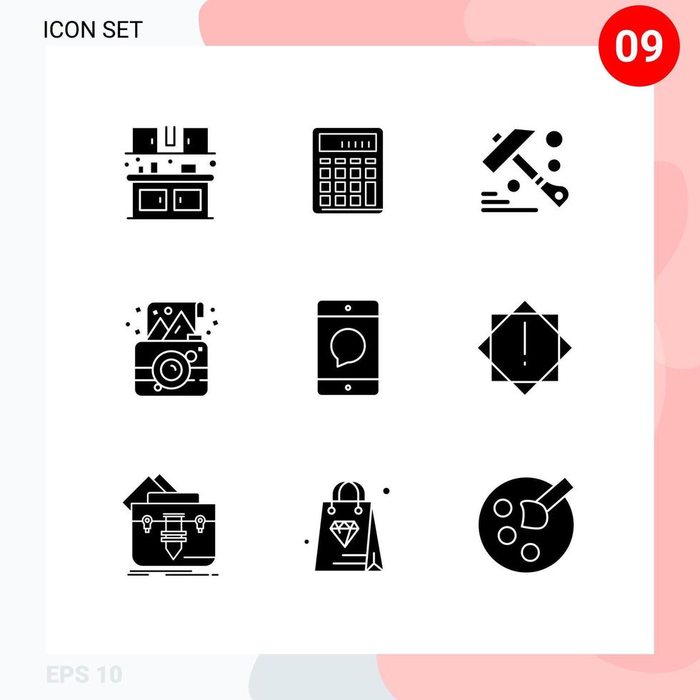 9 Creative Icons Modern Signs and Symbols of photograph party financial camera tool Editable Vector Design Elements