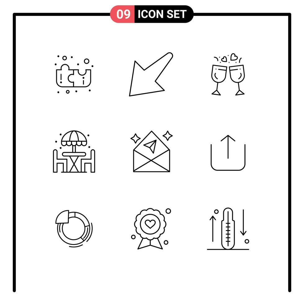 Set of 9 Modern UI Icons Symbols Signs for open chat drink arrow dinner Editable Vector Design Elements