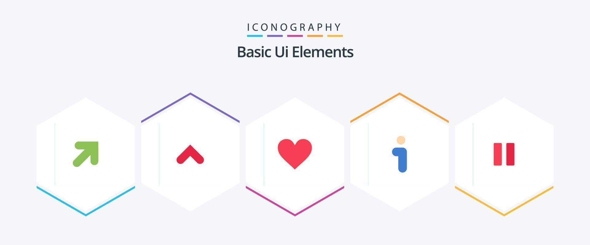 Basic Ui Elements 25 Flat icon pack including pause. control. heart. interface. info vector