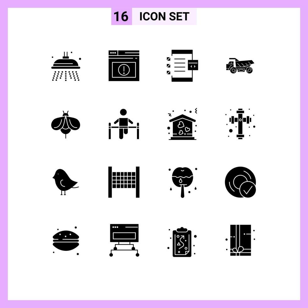 16 iconos creativos signos y símbolos modernos de construcción de moscas codificación camión de transporte elementos de diseño vectorial editables vector