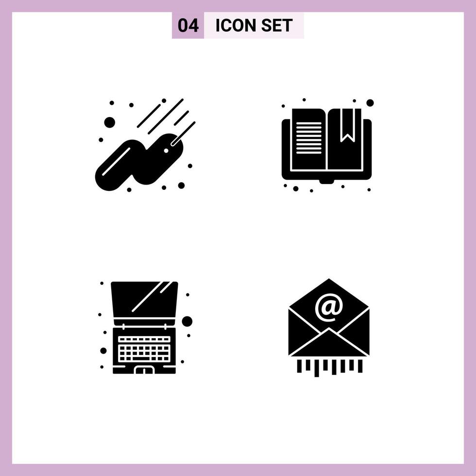 Universal Icon Symbols Group of 4 Modern Solid Glyphs of satellite technology book reading mail Editable Vector Design Elements