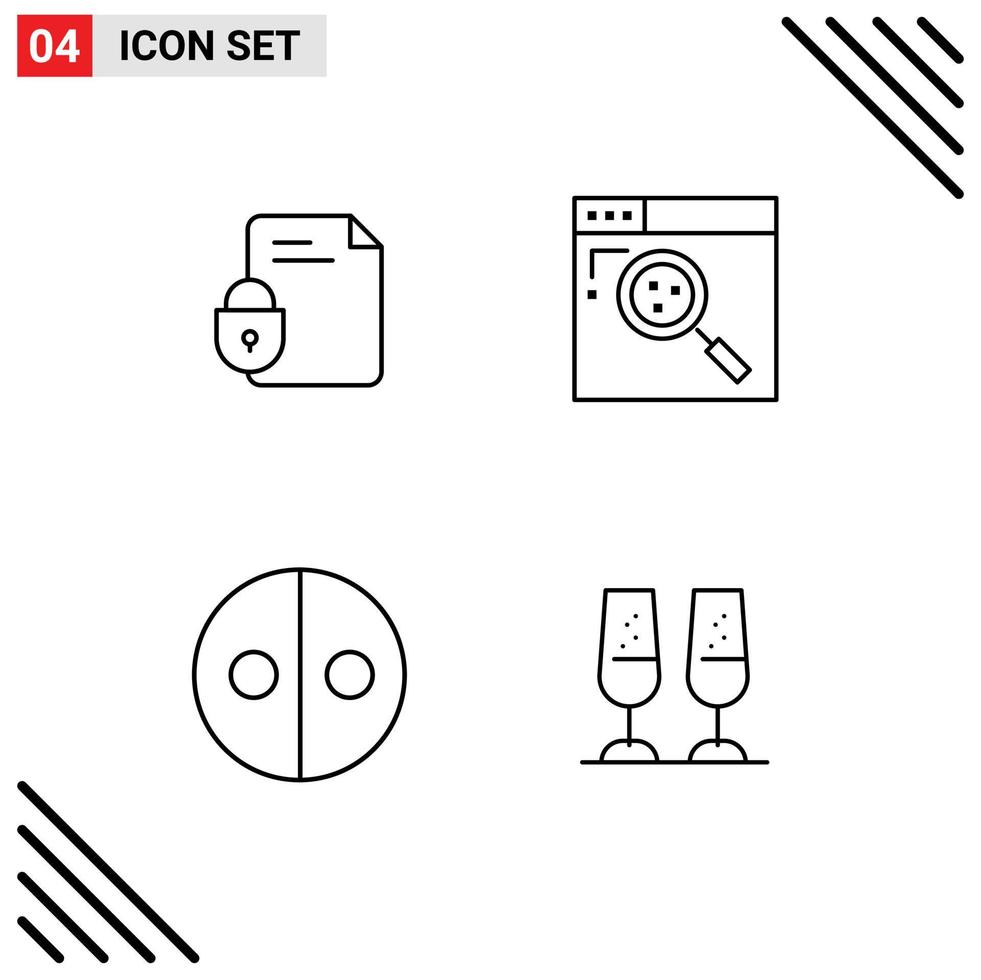 Group of 4 Filledline Flat Colors Signs and Symbols for file equality security internet symbolism Editable Vector Design Elements