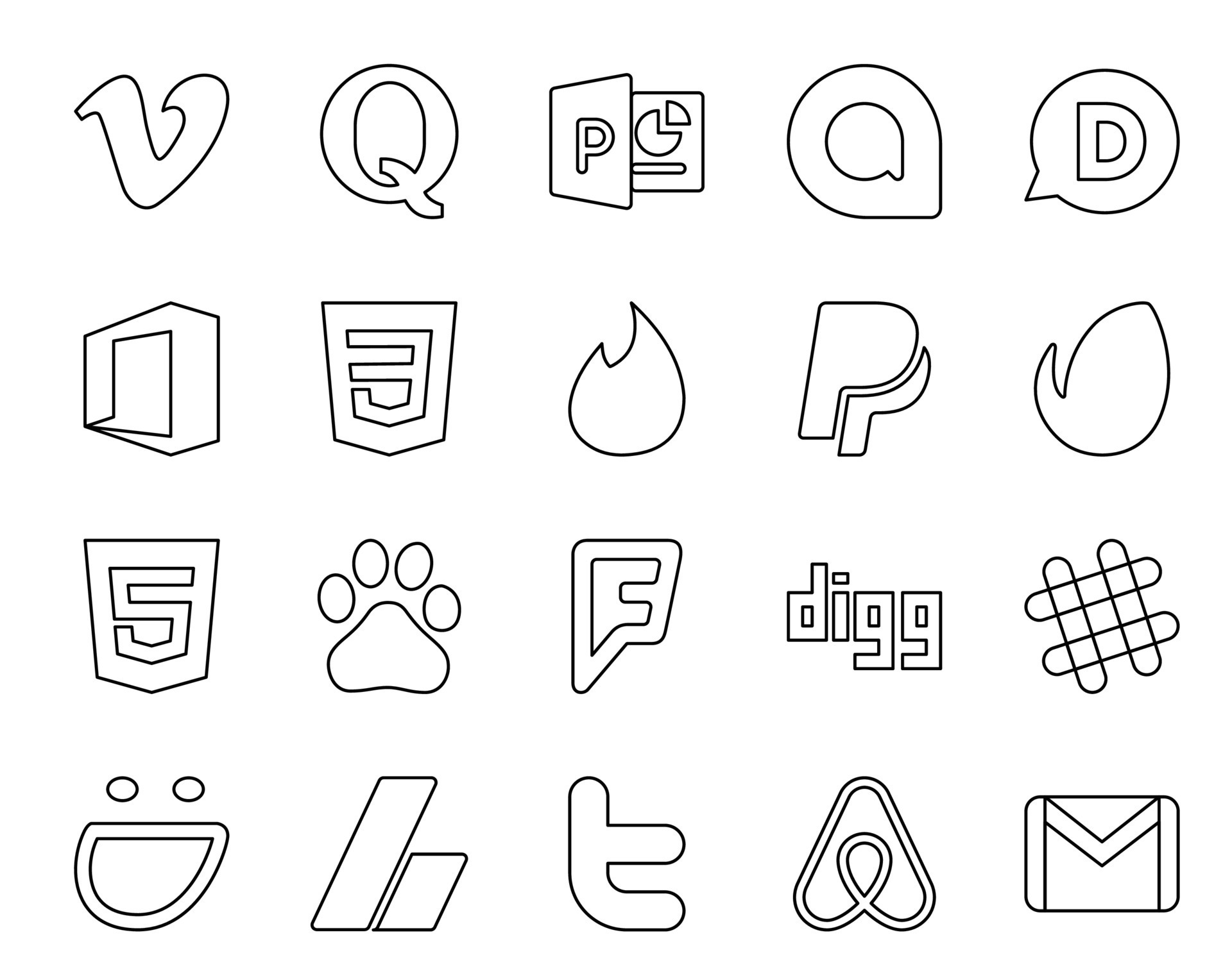 20 Social Media Icon Pack Including chat digg css foursquare html ...