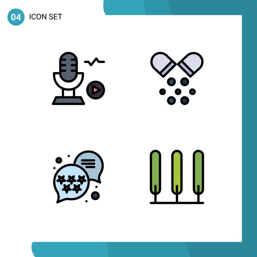 4 Thematic Vector Filledline Flat Colors and Editable Symbols of microphone rank voice medicine cypress Editable Vector Design Elements
