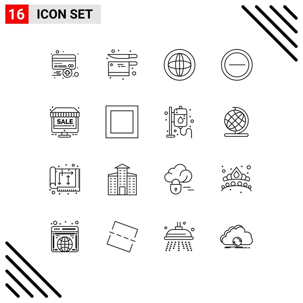 Editable Vector Line Pack of 16 Simple Outlines of monitor minus knife interface help Editable Vector Design Elements
