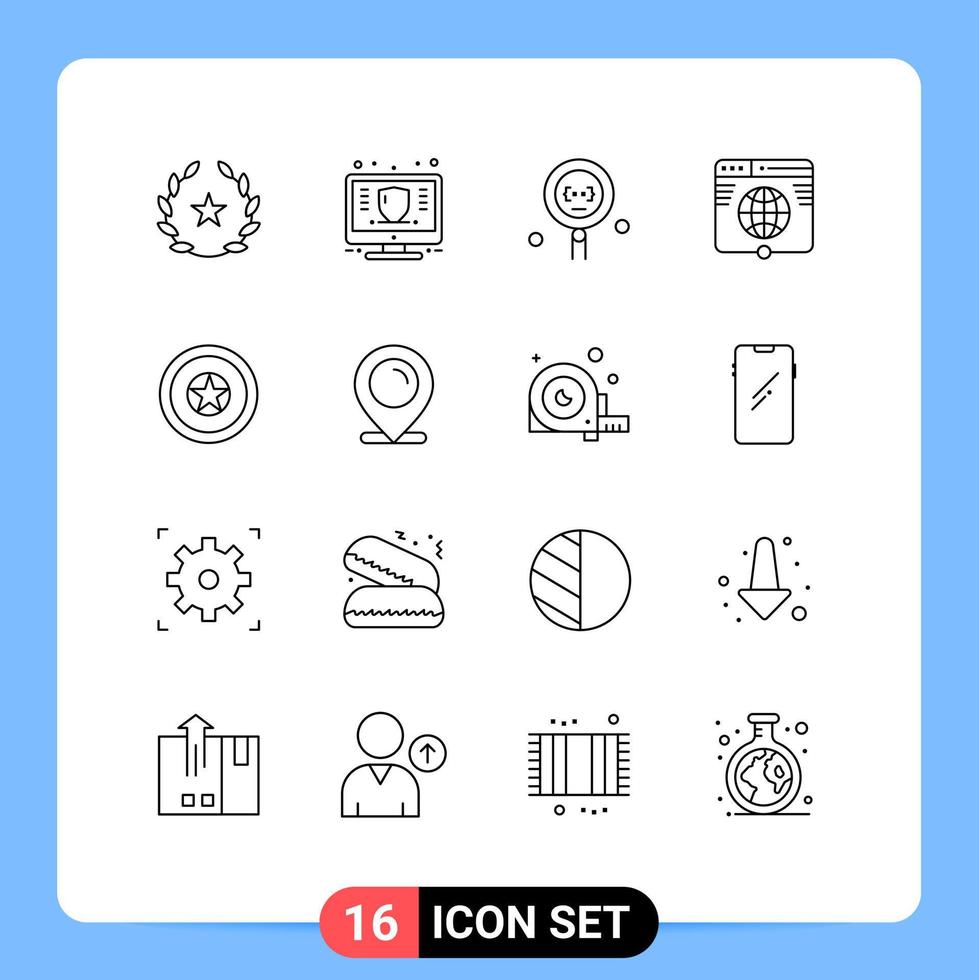 Group of 16 Modern Outlines Set for network internet protect globe programming Editable Vector Design Elements
