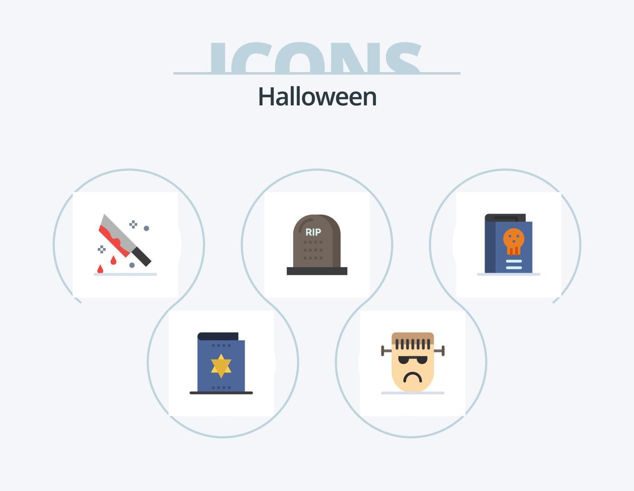 paquete de iconos planos de halloween 5 diseño de iconos. cementerio. muerte. frankenstein asesinato. horror vector