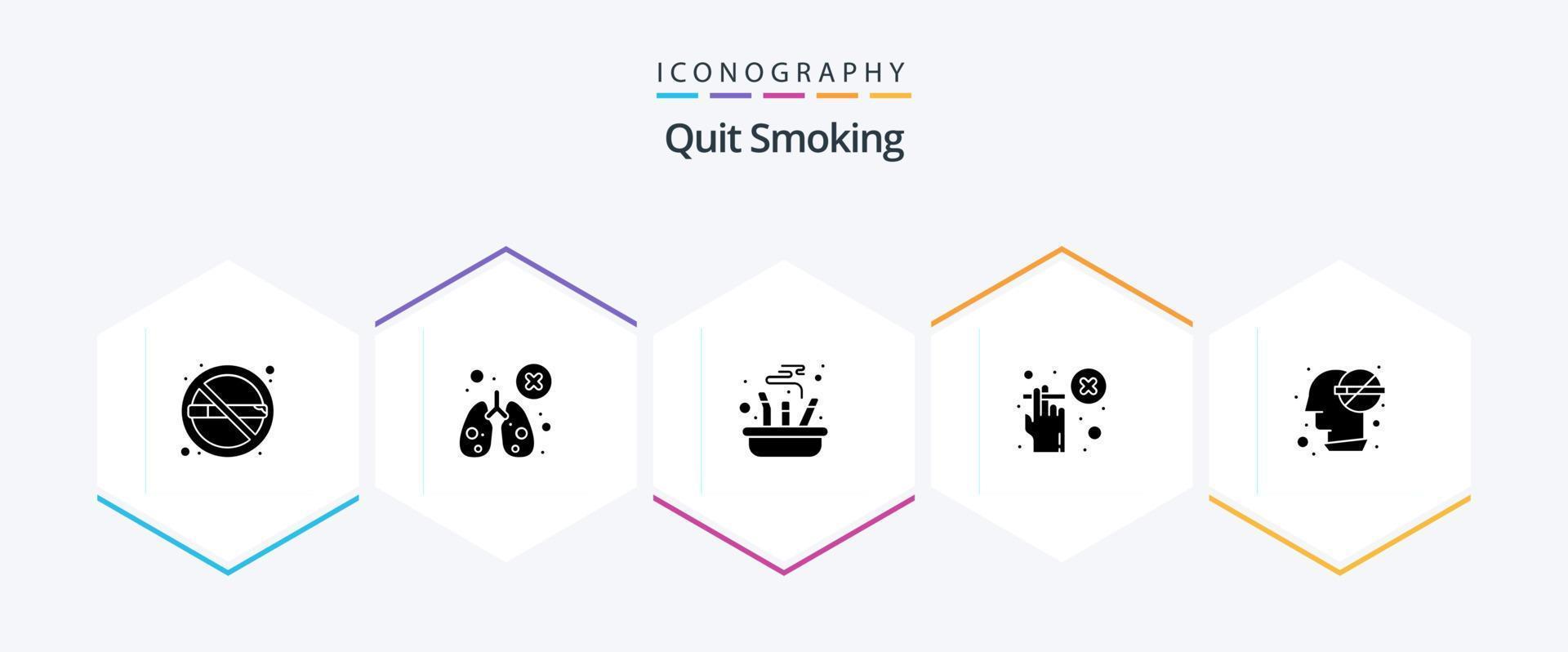 Quit Smoking 25 Glyph icon pack including not allowed. smoke. smoking. cigarette. put vector