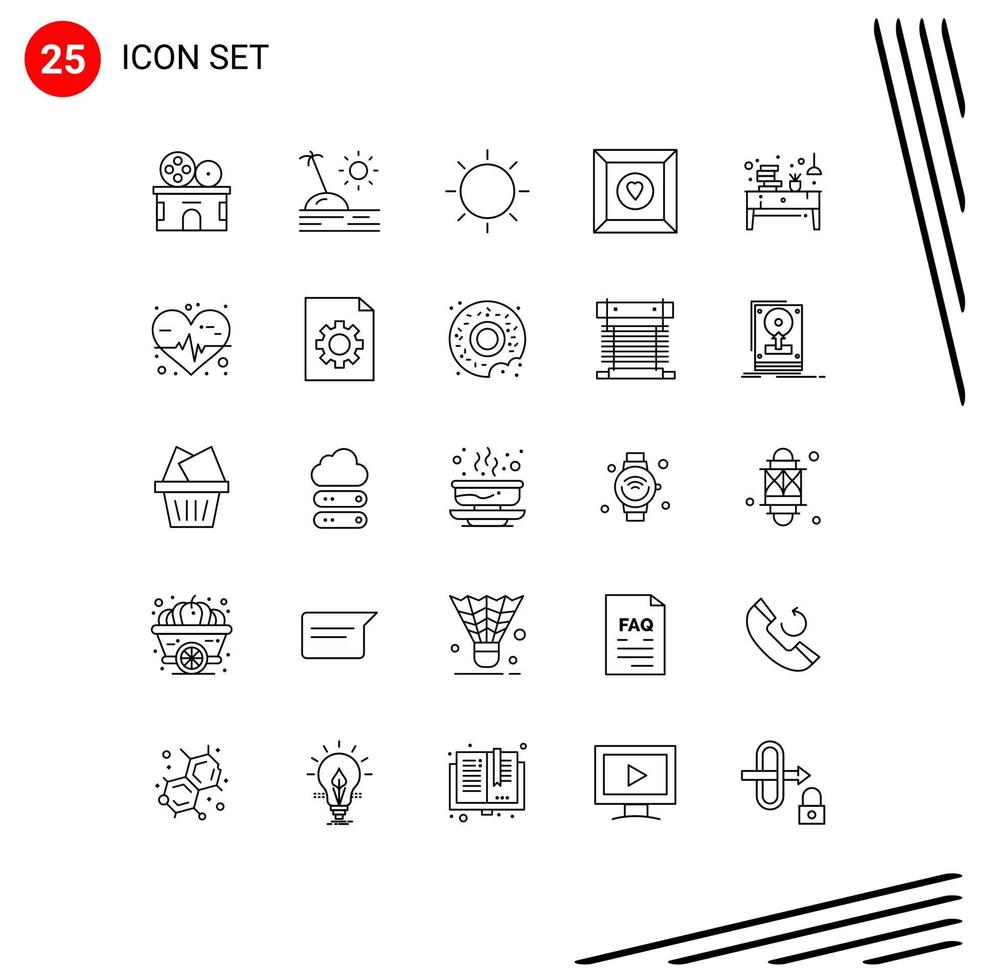 Modern Set of 25 Lines Pictograph of desk product design favorite tool Editable Vector Design Elements