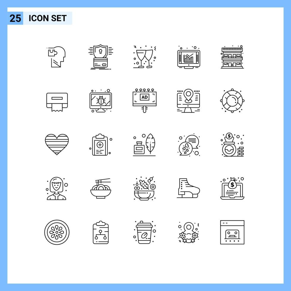 Pictogram Set of 25 Simple Lines of motel online hacking graph wine Editable Vector Design Elements
