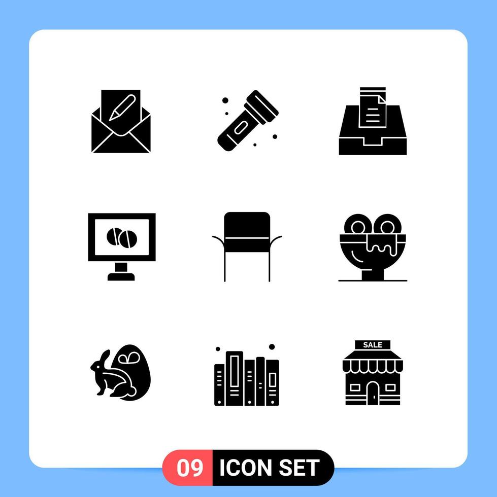 Universal Icon Symbols Group of 9 Modern Solid Glyphs of home chair torch tablet medical Editable Vector Design Elements