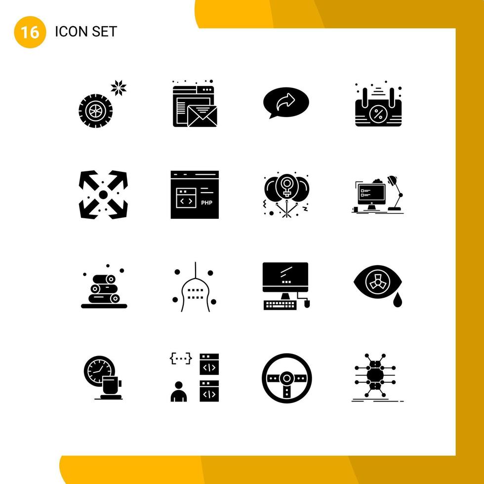 Pictogram Set of 16 Simple Solid Glyphs of code enlarge chat arrows frame Editable Vector Design Elements