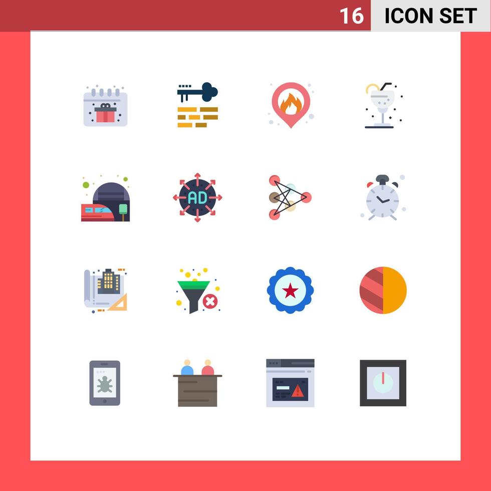 paquete de iconos de vector de stock de 16 signos y símbolos de línea para la ubicación de la estación de tren suburbano paquete editable de vidrio de paja de elementos creativos de diseño de vectores