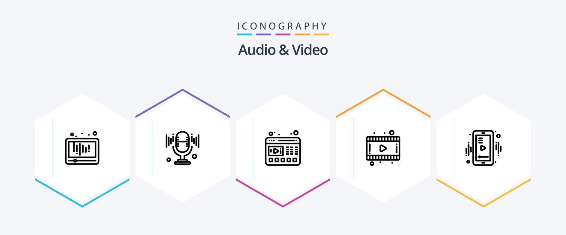 Audio And Video 25 Line icon pack including player. media. player. video. film vector