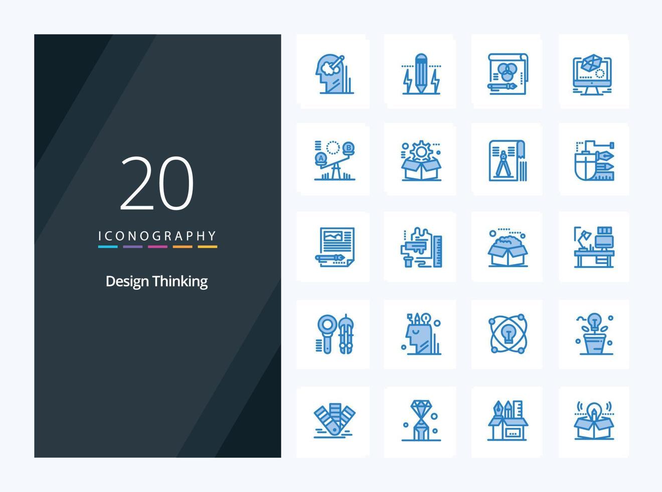 20 icono de color azul de pensamiento de diseño para presentación vector