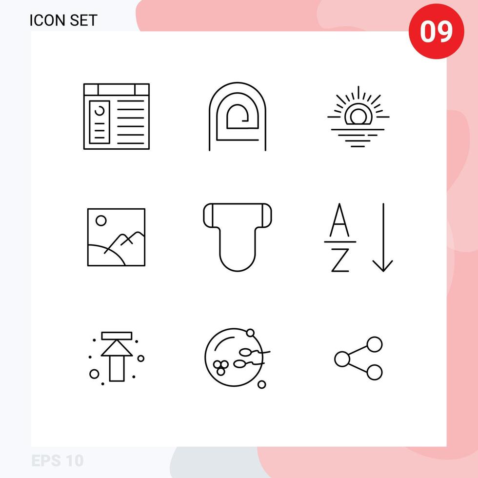 9 paquete de contorno de interfaz de usuario de signos y símbolos modernos de elementos de diseño de vector editables de imagen de lector de sol de calzoncillos