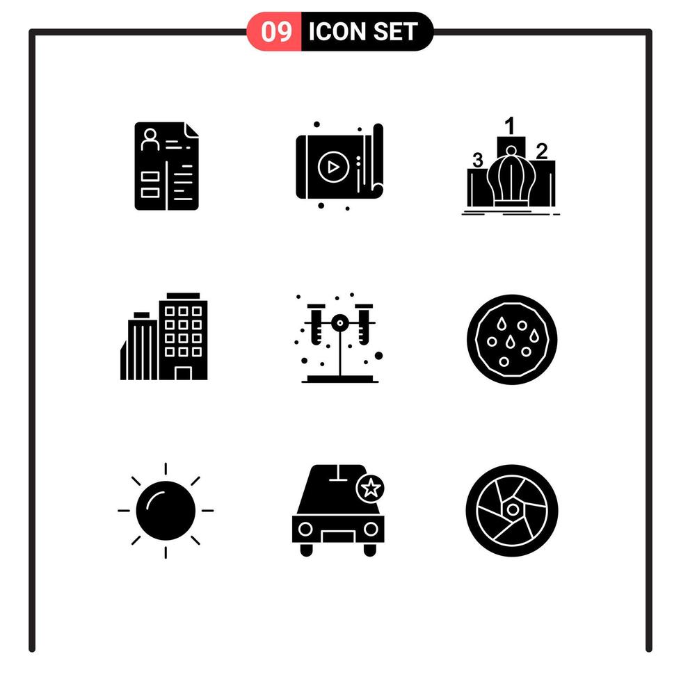Universal Icon Symbols Group of 9 Modern Solid Glyphs of city builing app hotel monarchy Editable Vector Design Elements