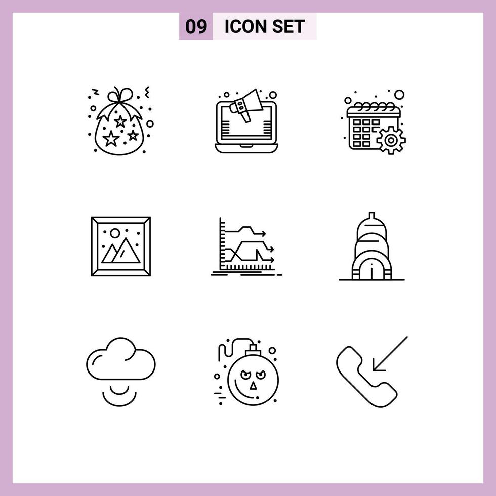 9 User Interface Outline Pack of modern Signs and Symbols of arrows living online marketing interior settings Editable Vector Design Elements