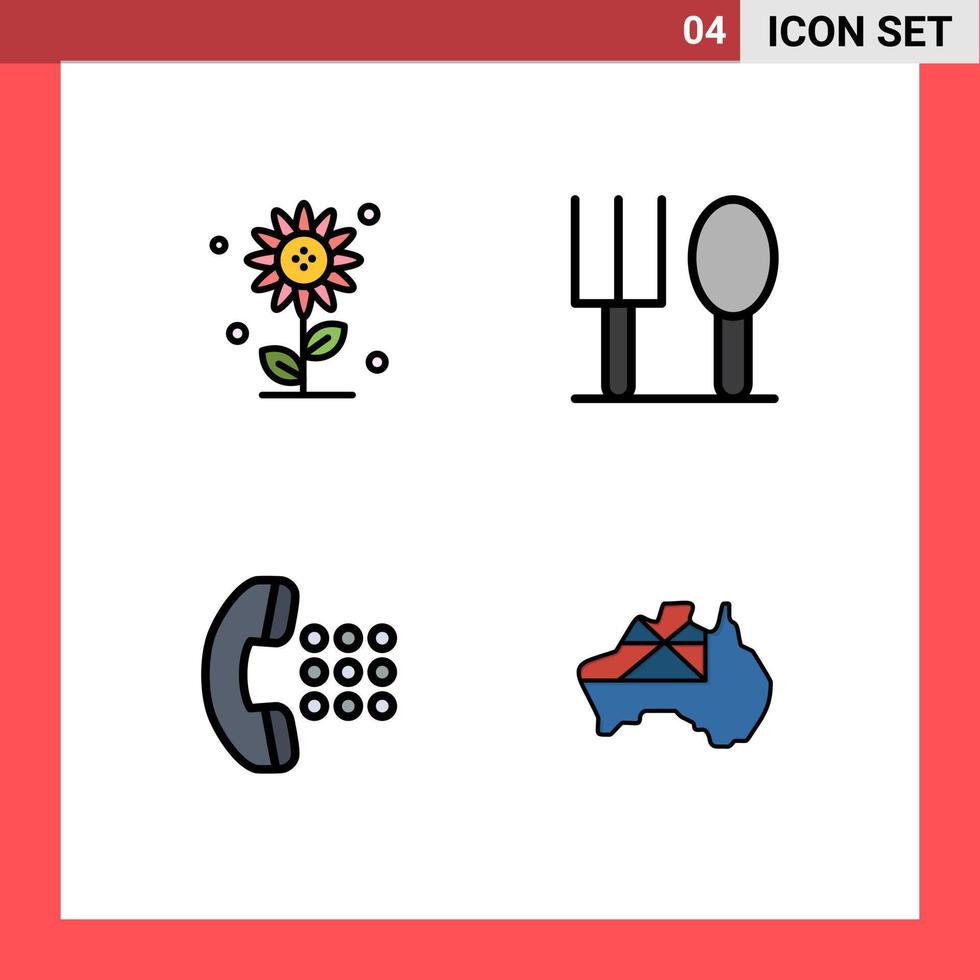 Mobile Interface Filledline Flat Color Set of 4 Pictograms of sub flower dial spring spoon australia Editable Vector Design Elements