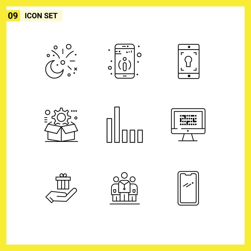 Modern Set of 9 Outlines Pictograph of connection setting application gear box Editable Vector Design Elements