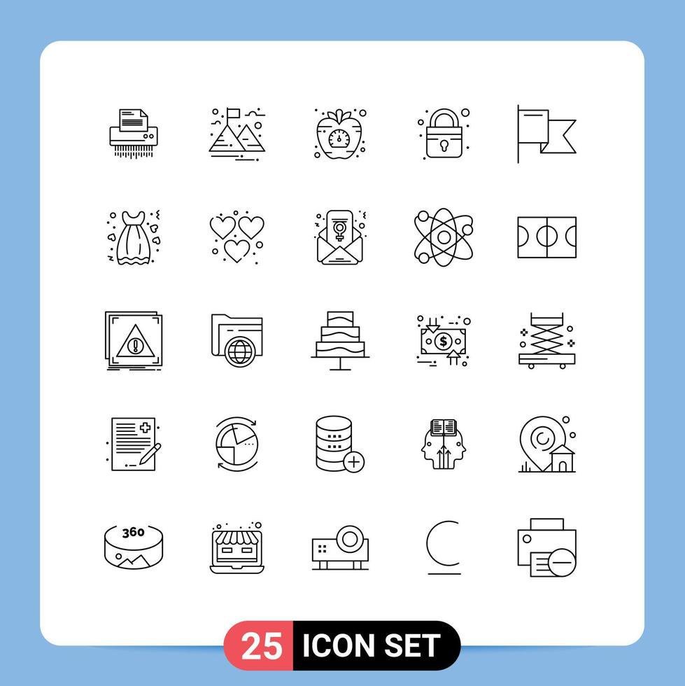 Pack of 25 creative Lines of secure closed landscape time health Editable Vector Design Elements