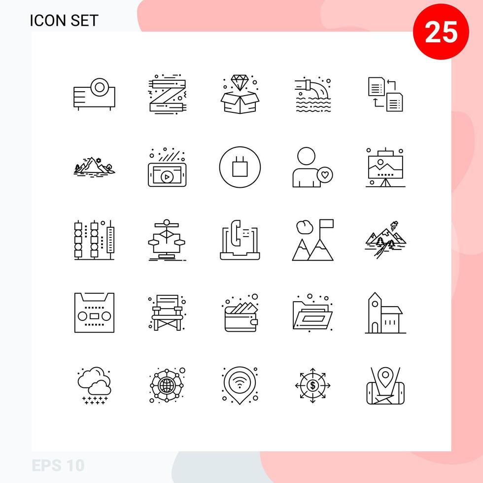 25 Thematic Vector Lines and Editable Symbols of sewage pollution fashion pipe jewel Editable Vector Design Elements