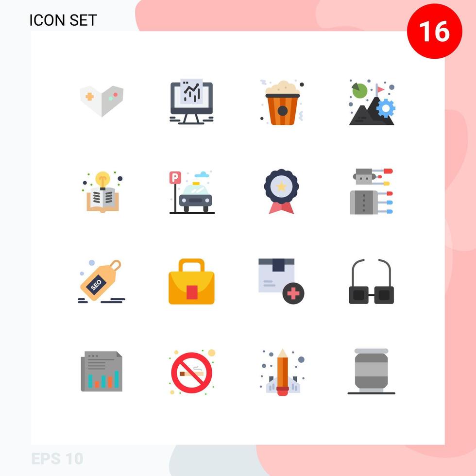 Mobile Interface Flat Color Set of 16 Pictograms of education mission cinema growth business Editable Pack of Creative Vector Design Elements