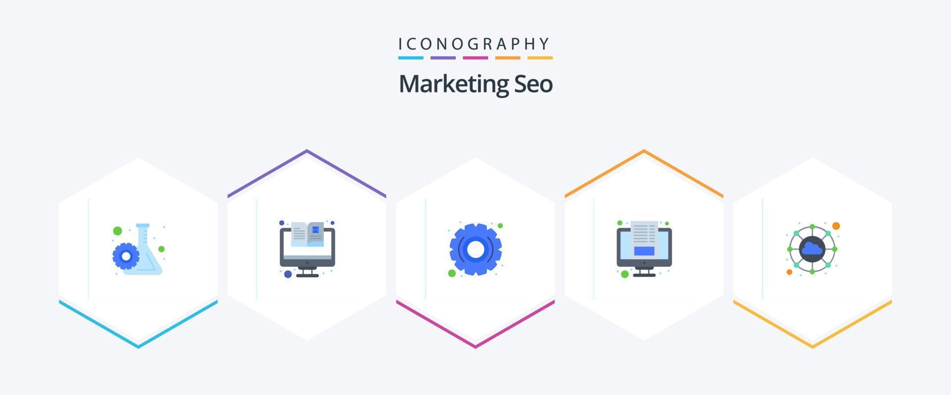 Marketing Seo 25 Flat icon pack including internet. screen. optimization. blogging. article vector