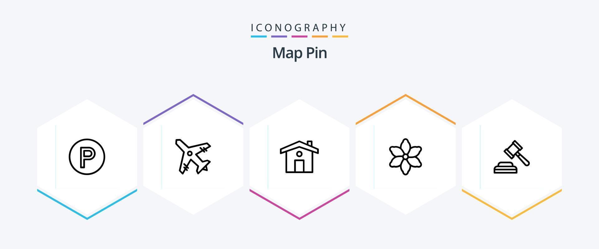 paquete de iconos de 25 líneas de pin de mapa que incluye . . viajar. ley. subasta vector